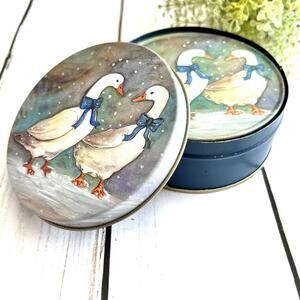 Vintage Winter Geese Set of 6 Coasters Storage Tin Cork Bottoms Country Cottage